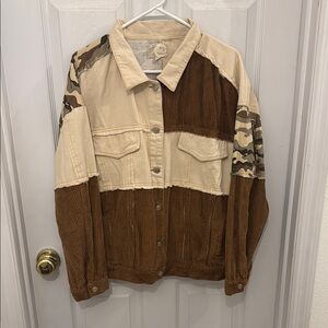 Patchwork Corduroy Jacket with Camo Accents